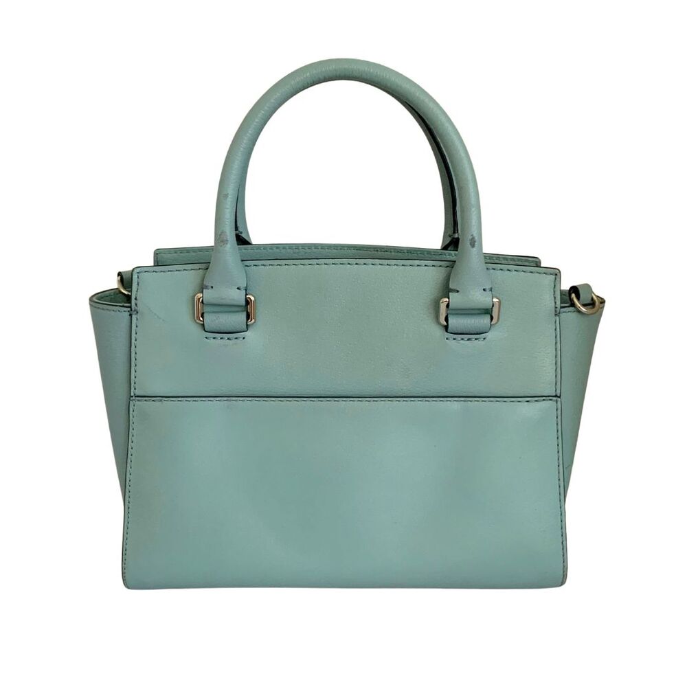 Kate Spade Medium Satchel Crossbody Bag Muted Teal Leather Preowned - Picture 2 of 11